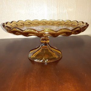 Vintage Amber Pedestal Footed Cake Stand